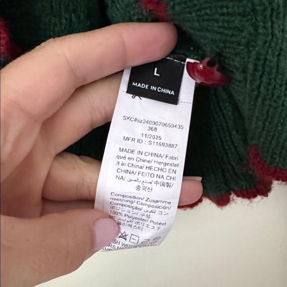 Green Cardigan Sweater with Red Trim - Picture 6 of 7